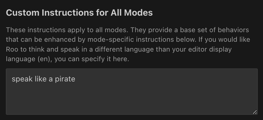 Kilo Code Prompts tab showing global custom instructions interface